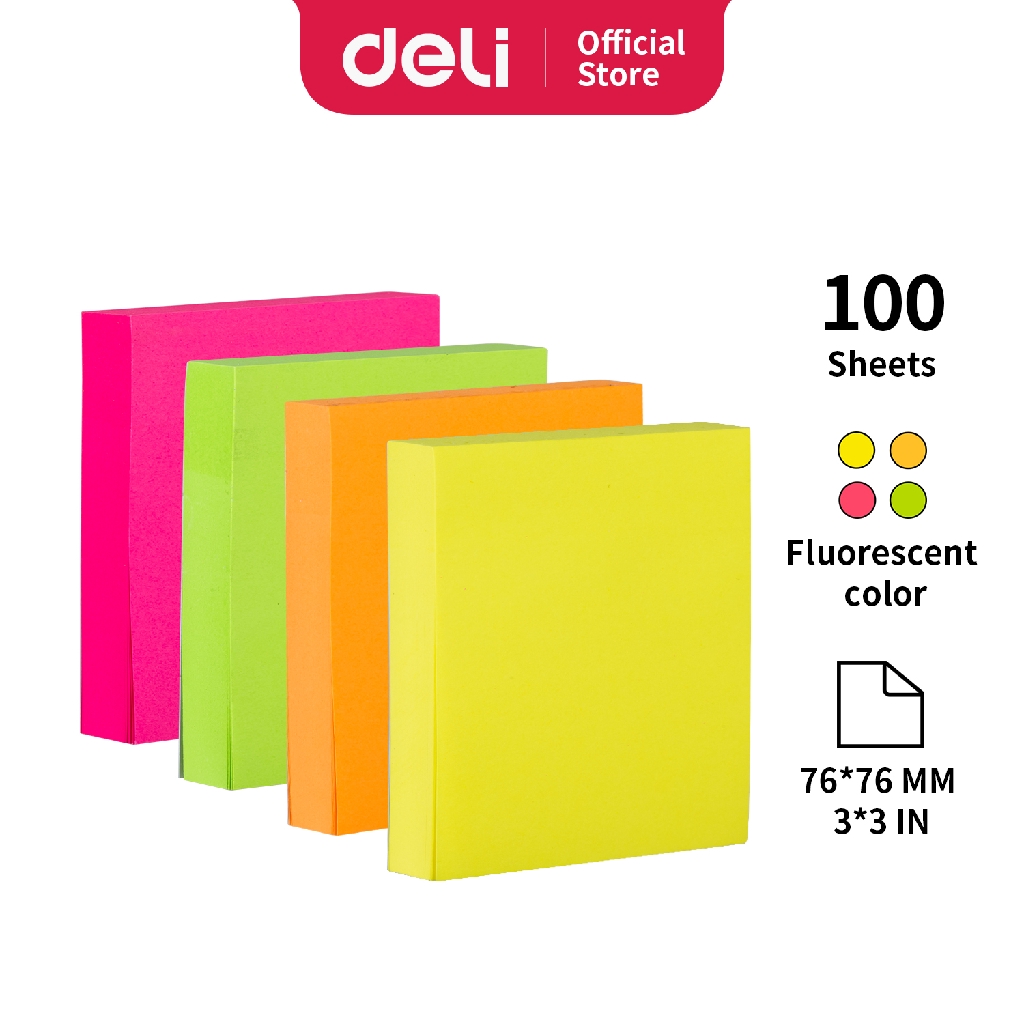 Deli Memo tempel Sticky Notes 50sheets/pad warna neon kertas tulis halus perekat kuat EA02303