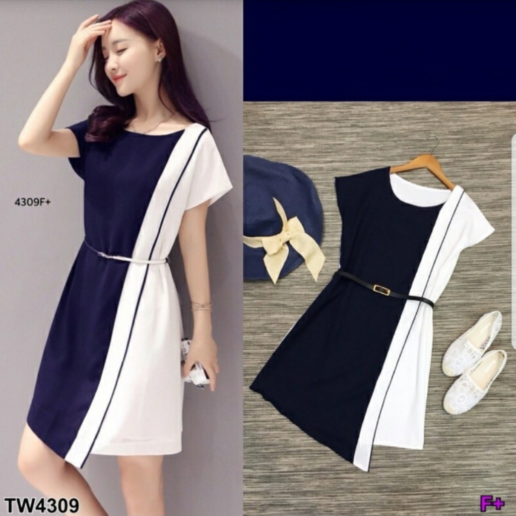 *[HNFK] MiniDress Twotone / MiniDress  Luna  / Dress Casual / Dress Cantik / Dress Korea / Dress