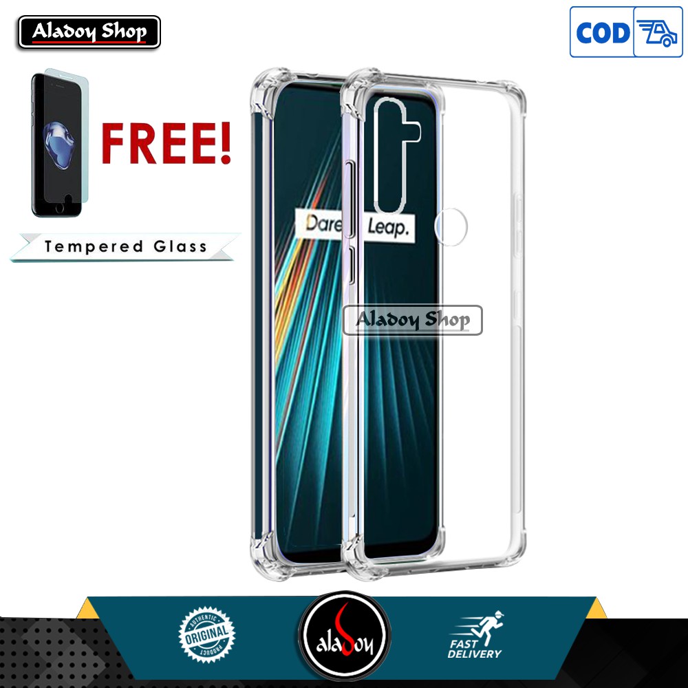 PROMO Case Free Tempered Glass Clear Realme 5 5i 5S Anticrack Shockproof Premium Softcase