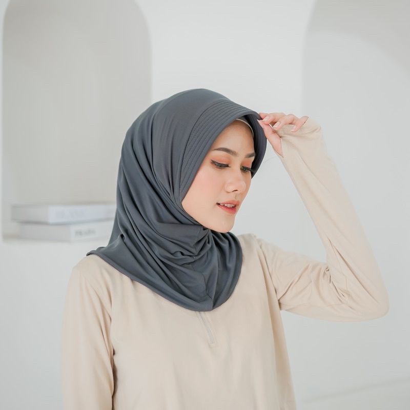 (COD) Jilbab Olahraga Wanita Muslim ll Termurahh  Jilbab Sport jersey Hamidah Menutup Dada ll Kaos Perlengkapan Olahraga Wanita JILBAB SPORT LYCRA MURAH ||  // hijab instan slem murah ll COD HIJAB SPORT MURAH/JILBAB OLAHRAGA / JILBAB VOLLY / JILBAB INSTAN-Abu tua