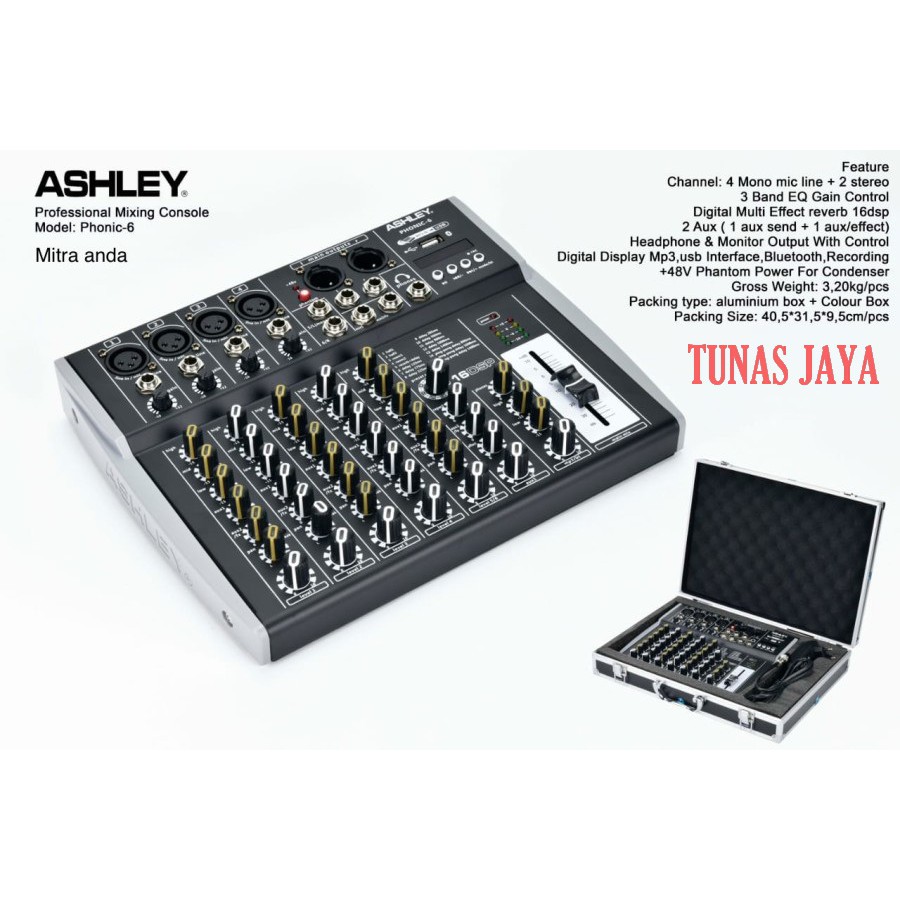 Mixer Ashley Phonic 6 - 6 Channel Free Koper Original free kabel ke comp