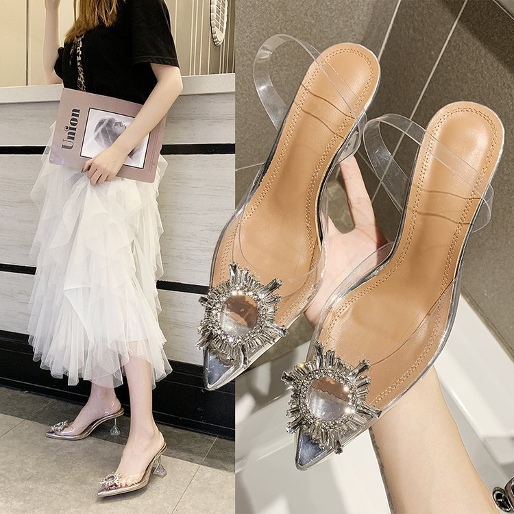 [Import] Taspopo Sepatu Sandal Transparan Heels Mutiara Tinggi Fashion Korea Sepatu Kerja Murah