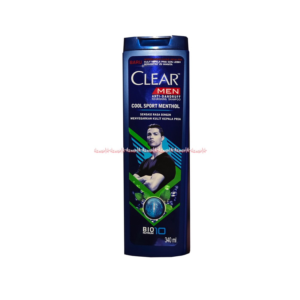 Clear Men Cool Sporty Menthol 340ml Shampoo khusus untuk Pria dengan Nutrium 10