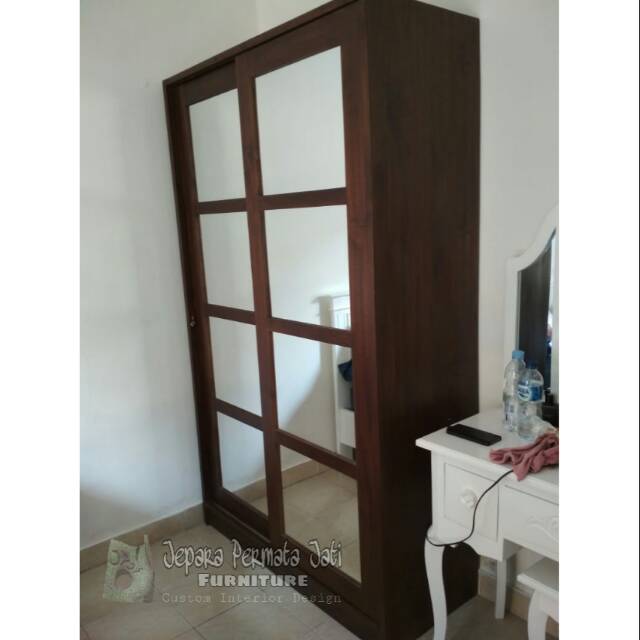 Lemari jati / Almari pakaian / cupboard / Lemari minimalis sliding pintu kaca furniture jepara