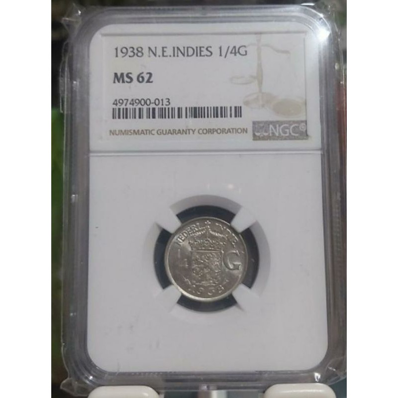 Uang Koin Kuno 1/4 Gulden Tahun 1938 NGC MS 62