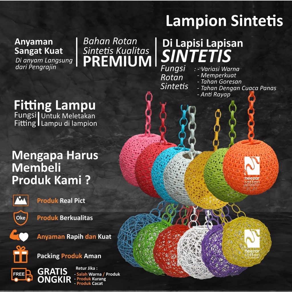 Lampion Rotan Warna, Lampu Hias Gantung kamar Taman Restoran unik