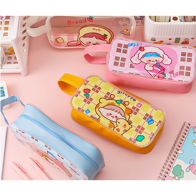 Tempat Pensil JUMBO KARTUN Anak Perempuan KOSTUM / Tepak Tempat Alat Tulis Besar Polos Gambar Cewek Lucu Imut