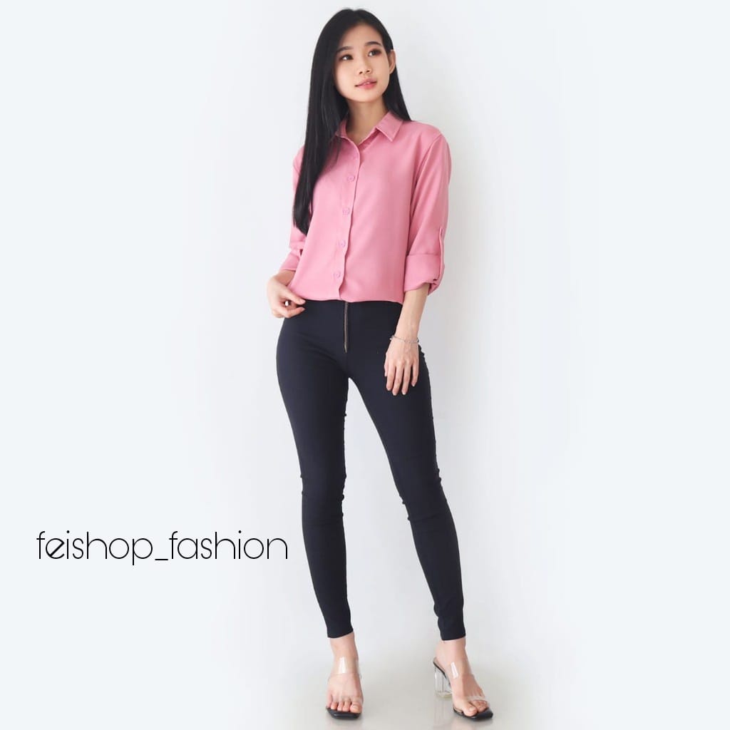 KEMEJA POLOS TANGAN SKODER // AUREL KEMEJA WANITA POLOS BASIC LENGAN PANJANG  (Bahan Katun)