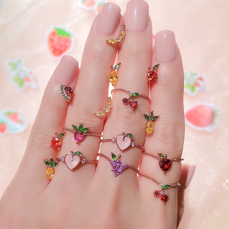 Cincin Jari Telunjuk Desain Buah Apel Anggur Warna Rose Gold Gaya Korea Untuk Aksesoris Perempuan