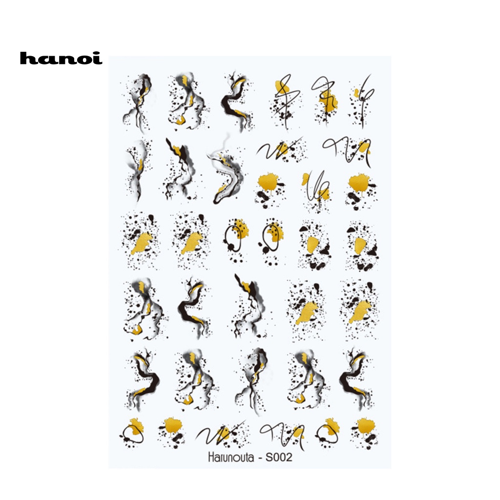 Han_ Stiker Kuku Motif Bunga / Daun / Geometri Warna Hitam / Putih Untuk Nail Art