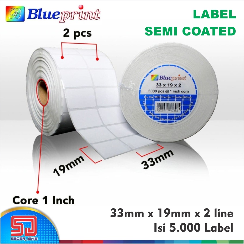 Blueprint Sticker Label 33 x 19mm 2 Line Semi Coated Label Stiker Barcode