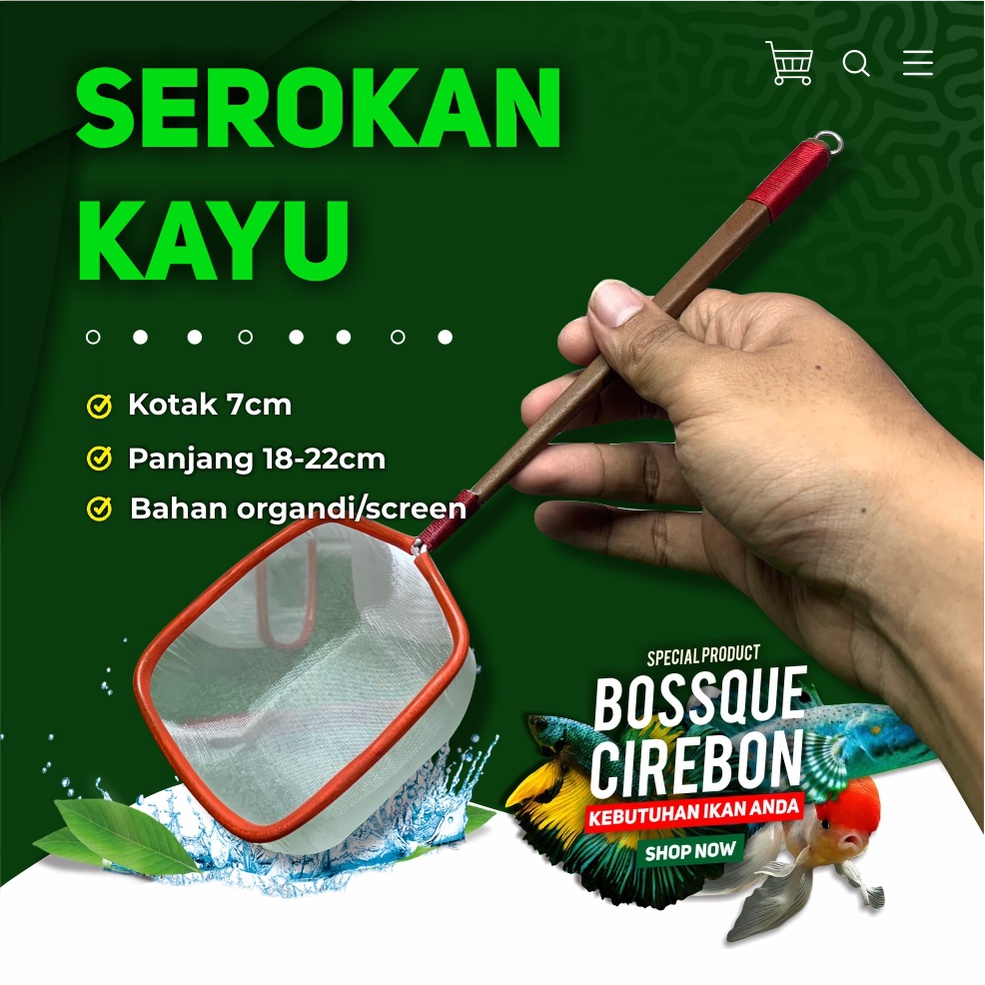 Serokan Ikan Cupang Kayu Kotak 7cm Seser Saringan Sauk Ikan Hias Jentik Kutu Air