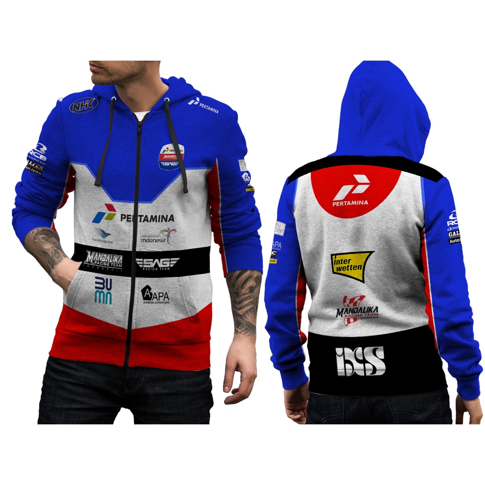 Tinishop - Jaket Mandalika Racing Team | Jaket Zipper Pria Mandalika Moto gp FullPrint
