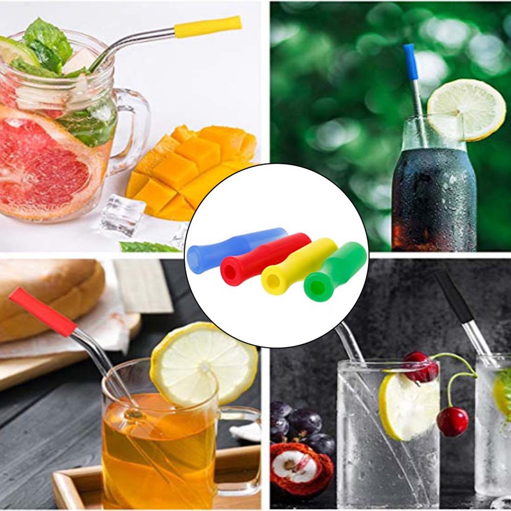 ELEGANT Reusable Straw Tip Anti Burn Bar Tool Teeth Protector Prevent Scald Fit for 6mm Wide Stainless Steel Straws Straw Cover Silicone No Rattle Supplies Party Accessories