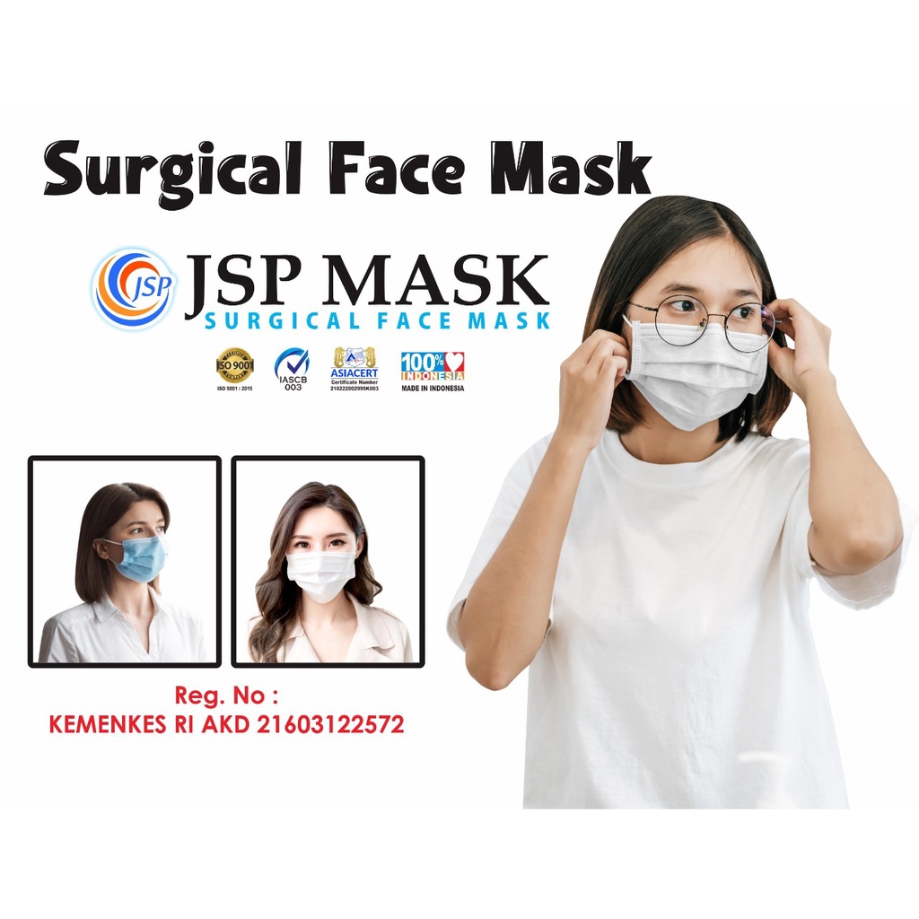 Masker 4PLY isi 50 PC FREE 5 KONEKTOR masker medis KEMENKES surgical JSP mask JM03