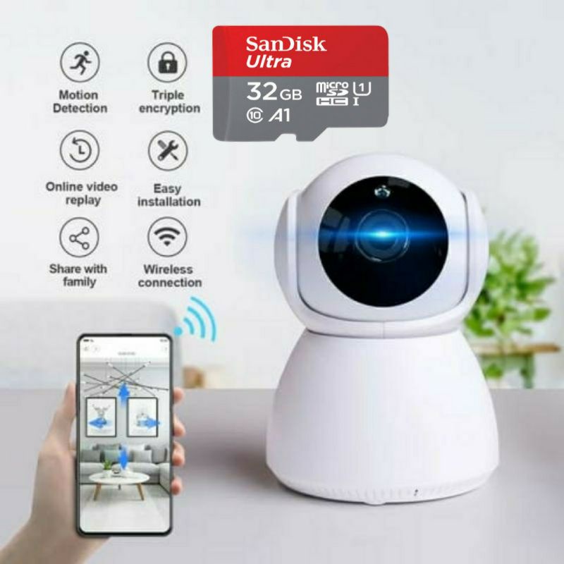 IP CAMERA V380 2MP FULL HD 960P WIRELESS CCTV WIFI SNOWMAN AP + MICRO SD 32 GB