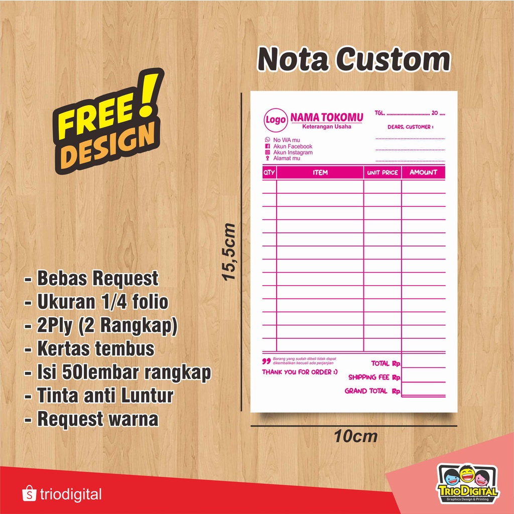 

Nota custom olshop 2Ply 2 rangkap