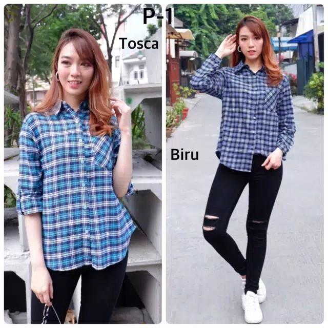 Chamele Kemeja Wanita Flanel Basic Oversize Full Kotak 2120 / 2209