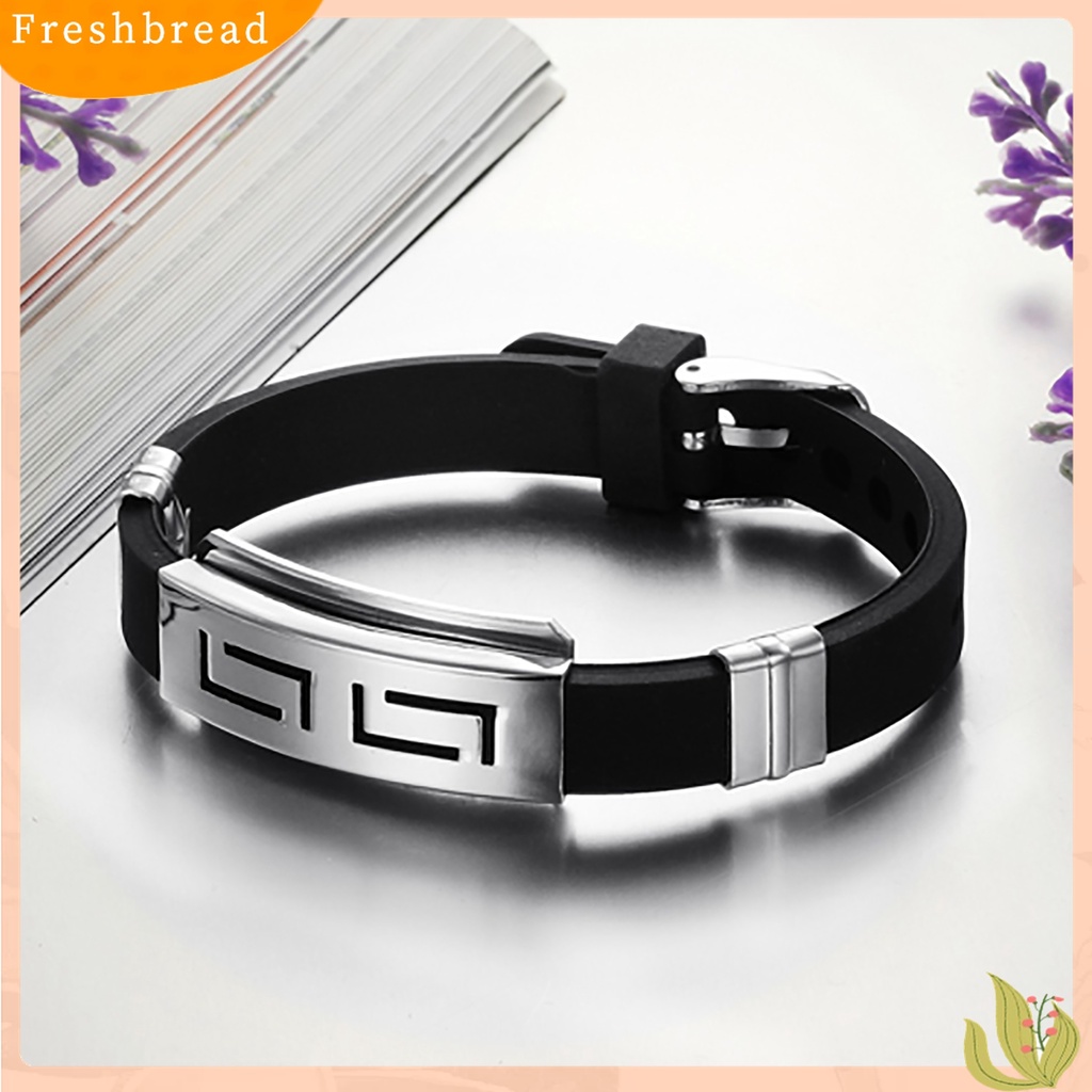 [Fresh] Gelang Tangan Pria Bahan Karet Stainless Steel Warna Hitam Gaya Punk