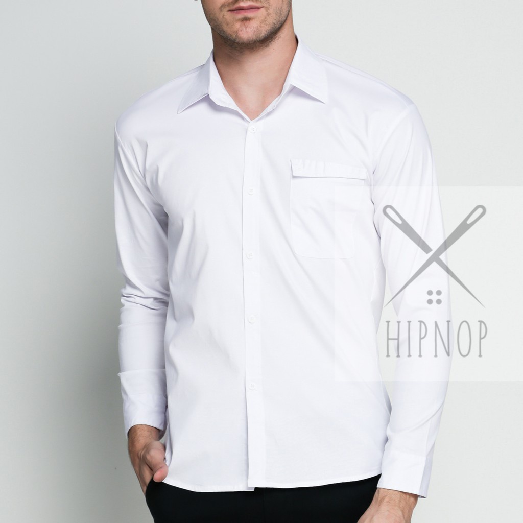 HipNop Kemeja Pria XL Lengan Panjang SlimFit Atasan Pria Formal Kasual Polos Pakaian Cowok MIX