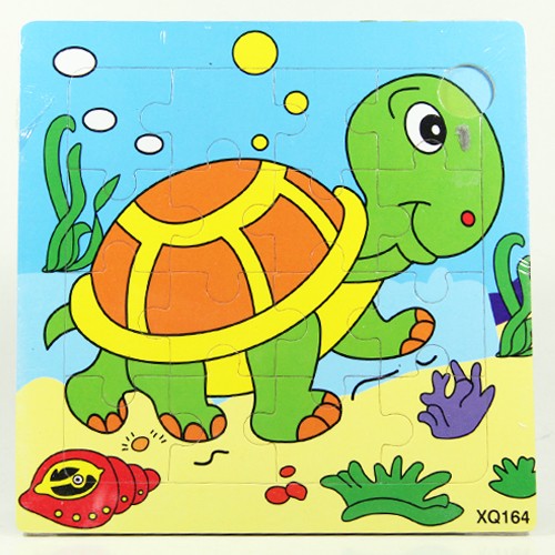 Puzzle Jigsaw Kayu 16pcs Mainan Edukasi Anak Balita 4x4 Traktor Kura Turtle Tortoise PK118