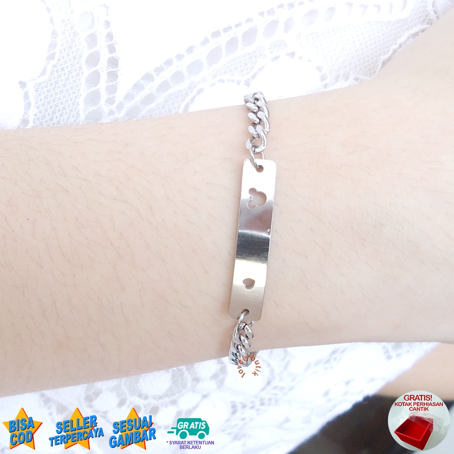 Lovelybutik Gelang Anak Titanium 3lsa Gelang Tangan Rantai Anak Titanium Ukuran 15 Cm Bonus Kotak Perhiasan