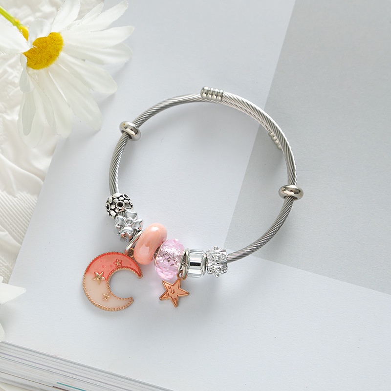 XiaoboACC Gelang Manik-Manik Kristal Desain Planet Astronot Bahan Stainless Steel Untuk Wanita