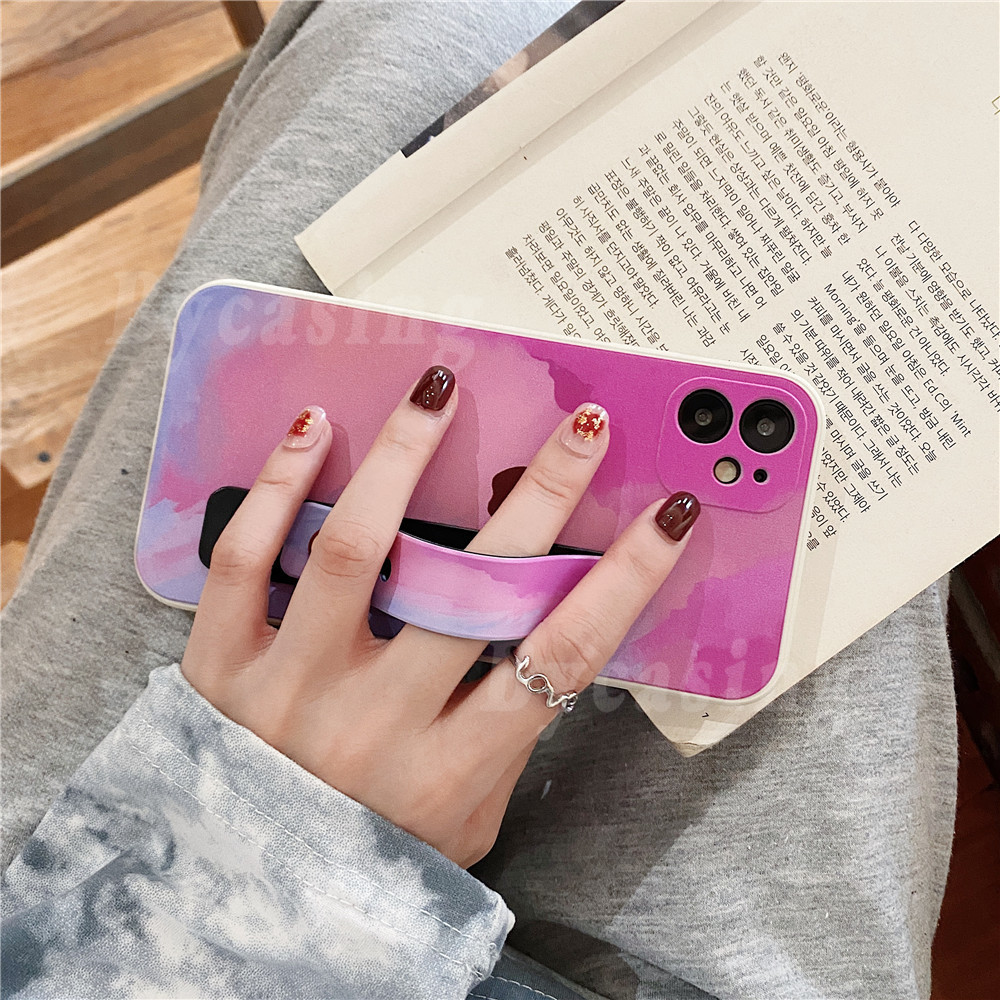 Case Bahan Silikon Cair Anti Kotor Dengan Tali Pergelangan Tangan Untuk Iphone 6 6s 7 8 Plus X Xs Xr 11 Pro Max