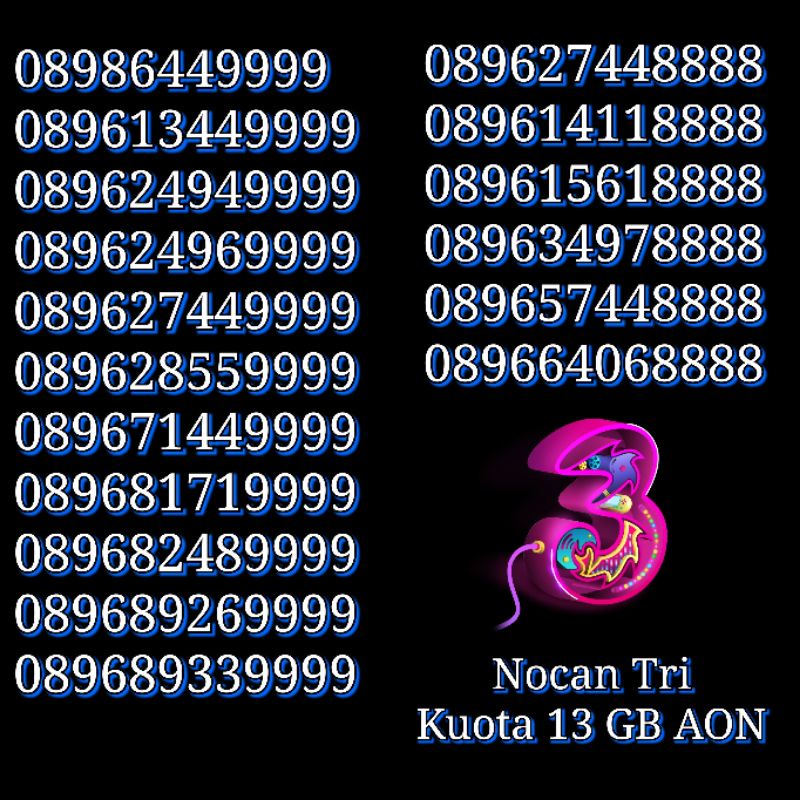 Nocan Nomor Cantik 11 Digit Kuartet Kartu Perdana Tri Three 3 4G LTE Golden Kuota 50GB