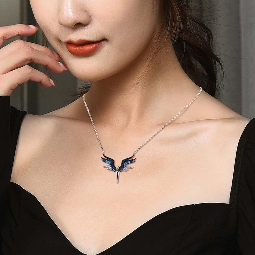 NEEDWAY Woman Necklaces Elegant Vintage Pendant Temperamen Alloy Kristal Sayap Malaikat Choker