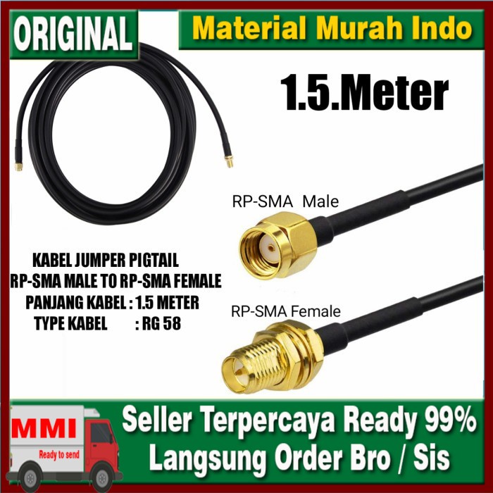 Kabel Jumper Pigtail RP SMA Male to RP SMA Female 1.5M
