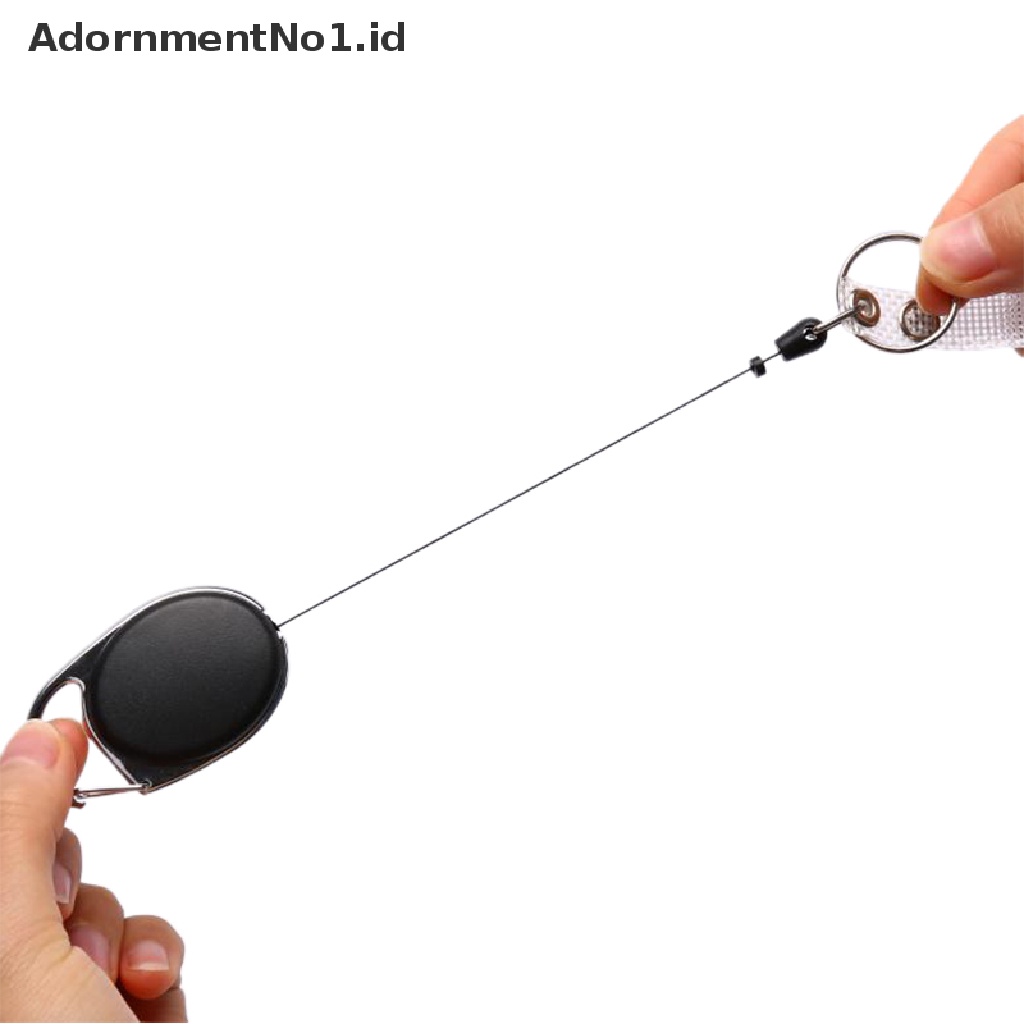 (AdornmentNo1) 1pc Gantungan Kunci Tali Kawat Baja Hitam Retractable 60cm Holder Kartu ID