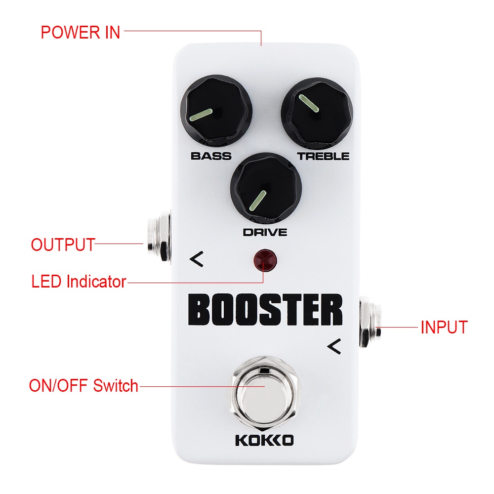 Pedal Efek Gitar Elektrik 2 Band EQ Control Warna Putih