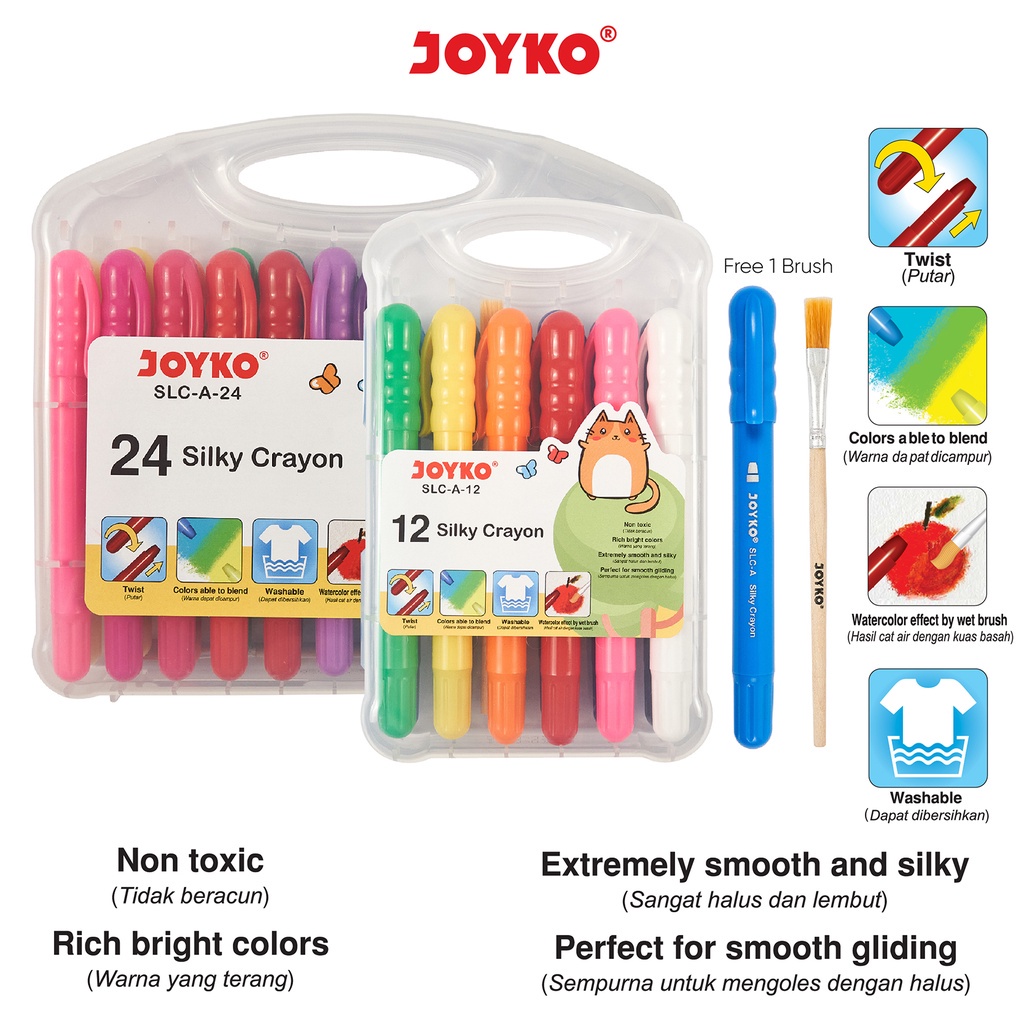 

(SET) Silky Crayon Joyko SLC-A-24 / Silky Crayon Krayon Halus Joyko SLC-A-24 Warna Colors