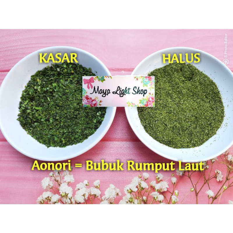 Aonori 50gr 100gr halus dan kasar halal taburan takoyaki okonomiyaki nori powder rumput laut kering seaweed bumbu tabur seafood