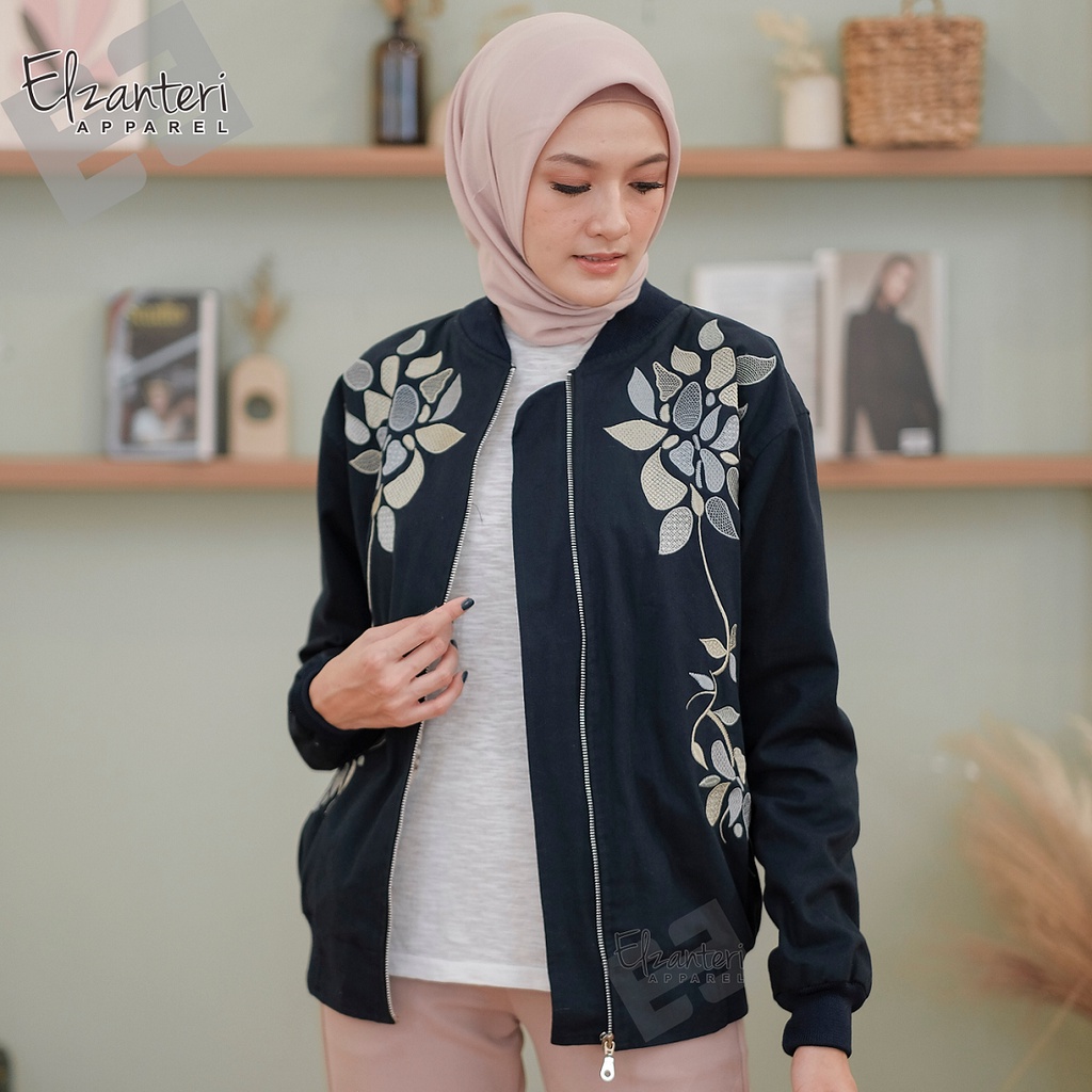 Jaket Wanita Fashion Bordir Motif Floral Elzanteri