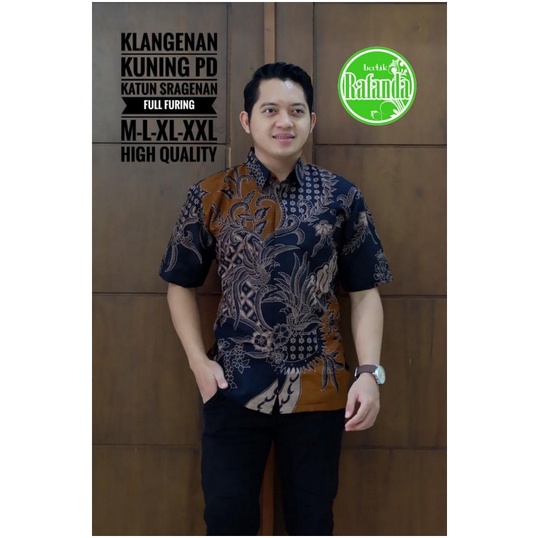 KLANGENAN KUNING KEMEJA BATIK SOLO PRIA LENGAN PENDEK LAPIS FURING ATASAN PREMIUM MODERN KOPRI PGRI 