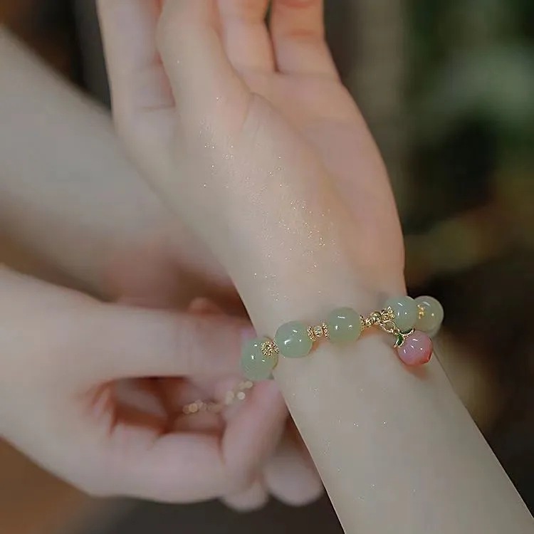 Ins Gelang Tangan Manik-Manik Batu Jade Hetian Natural Warna Peach Untuk Wanita ACKER