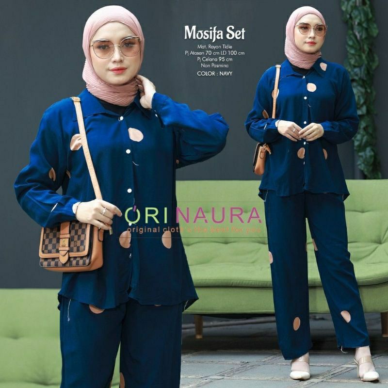 setelan wanita [BISA COD] Setelan Tie Dye One Set Rayon Motif Polkadot Lengan Panjang-5