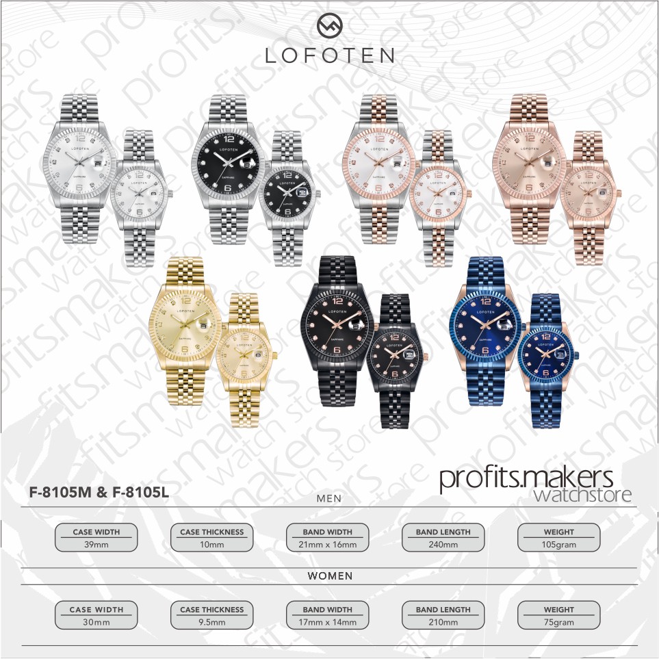 LOFOTEN F8105 / F 8105 L M / F-8105 Jam Tangan Saphire Watch Couple ORIGINAL