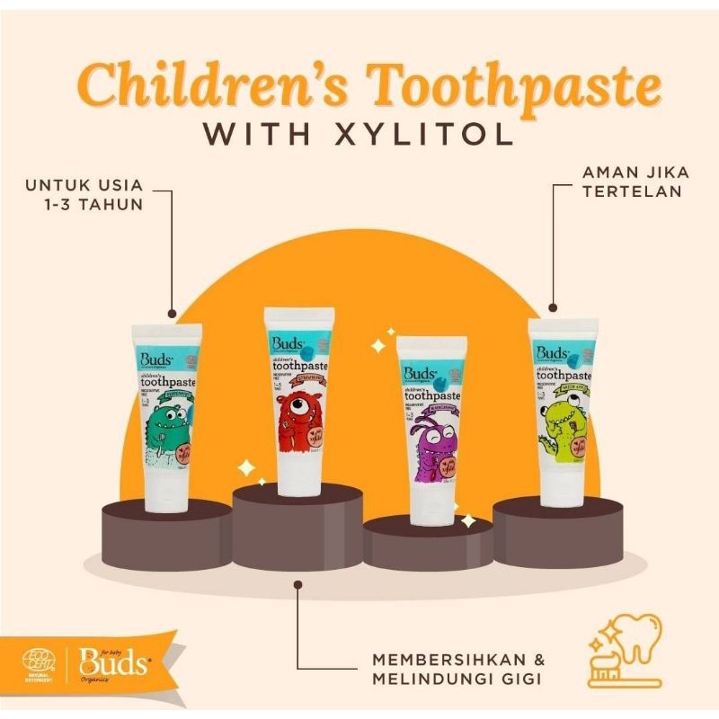 Buds Organics Toothpaste With Xylitol Usia 1- 3 Tahun Ukuran 50 ml