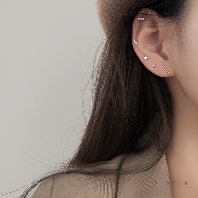 3 Prong Two Penggunaan Tulang Rawan Tragus Anting Stainless Steel Mode Kristal Anting Zirkon Mini 1 Pc Ear Stud