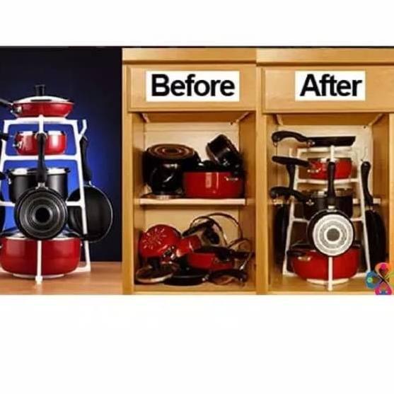 ⅎ Pantree Rak Panci Holder Organizer 4 Susun isi lemari dapur jadi rapi Serbaguna 4 Tingkat Gantunga
