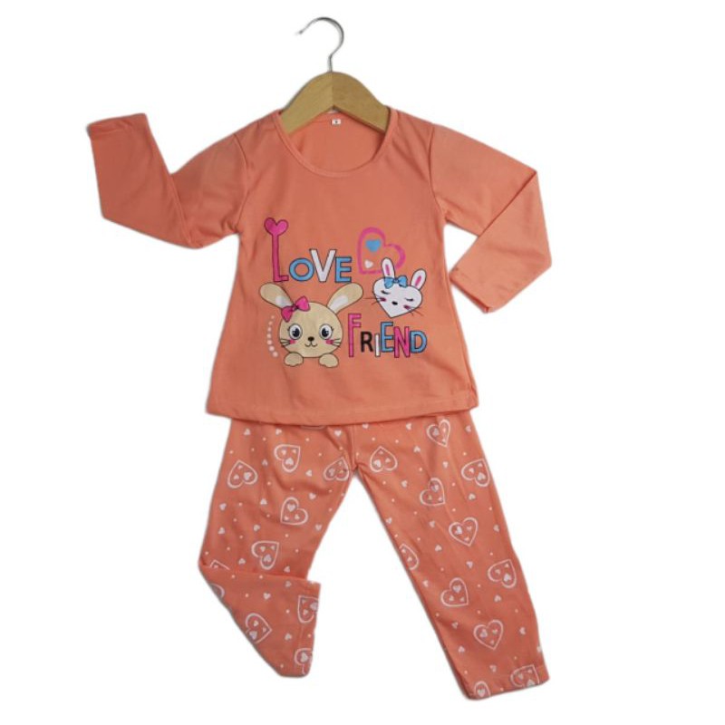 SETELAN BAJU ANAK PEREMPUAN NEW SIKUNING MOTIF LOVE FRIEND 2-6 TAHUN