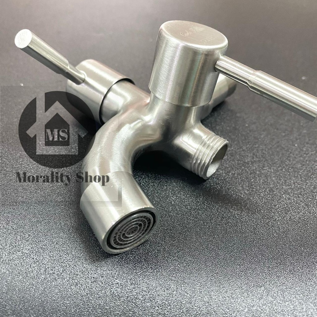 Kran Cabang Engkol Stainless 304 MY05 - Keran Air Shower double dua stainles bisa utk mesin cuci A56