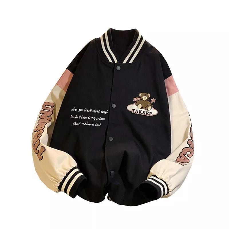 Takkep Jaket Baseball Outerwear Varsity Bear OOTD Korean Style Wanita Remaja