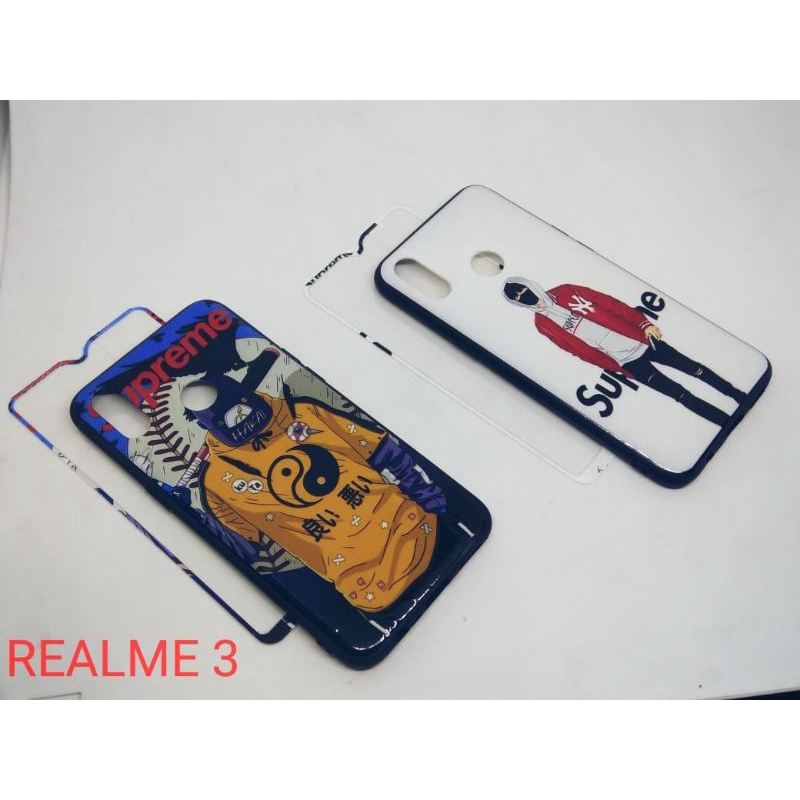 softcase Realme 3 supreme plus tempered glass 3D