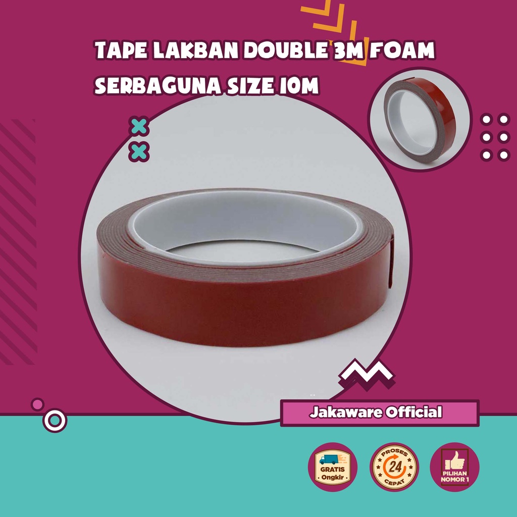 TAPE LAKBAN DOUBLE 3M FOAM SERBAGUNA SIZE 10M DOBEL BUSA SELOTIP SOLASI TEMPELAN ISOLASI TEMPEL DIND