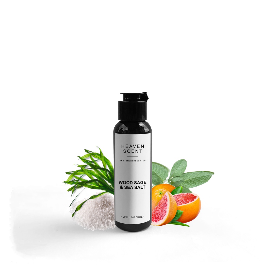 HEAVEN SCENT Refill Luxury Reed Diffuser 100 ml - Pengharum Ruangan Aromaterapi Inspired by Fragrance-Wood Sage & Sea Salt