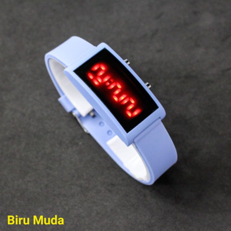 Jam Tangan LED Watch Kotak Cewek Cowok Strap Rubber Warna SEGI KAPSUL